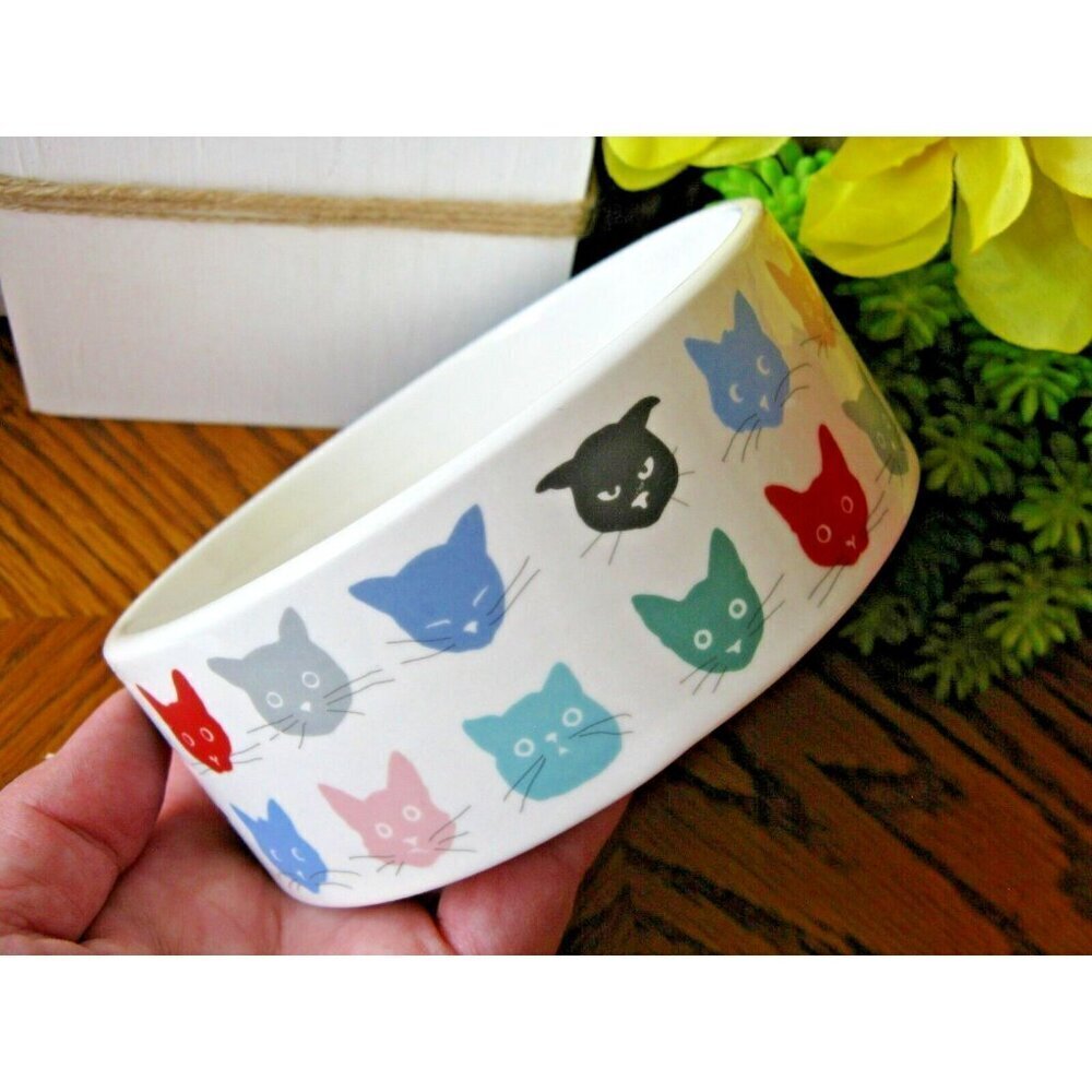 New Fringe Brand Adorable Kitty Cats MEOW Glazed Ceramic Colorful Cat Bowl - 5" - Picture 3 of 10
